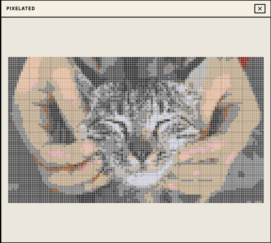 Cat photo converted into a printable bead pattern pixelated result